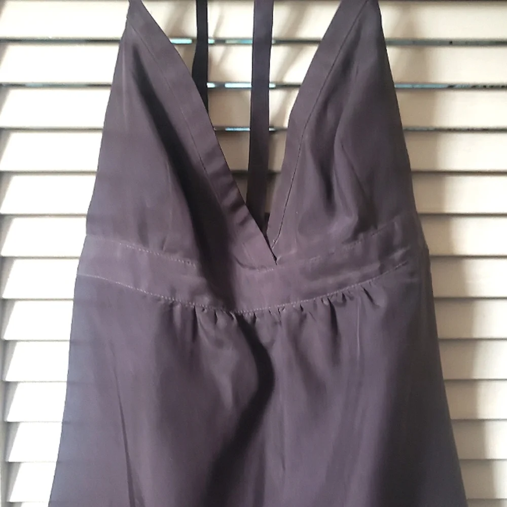 🌱 Theory Vintage Sweetheart Peasant Halter Top 100% Silk Brown Sz Small - Picture 4 of 8